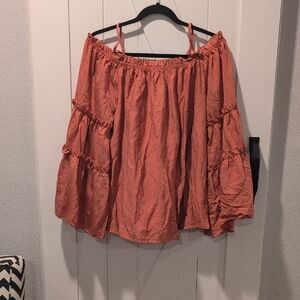 Chic Off-Shoulder Orange Tiered Sleeved Blouse Top Size Large